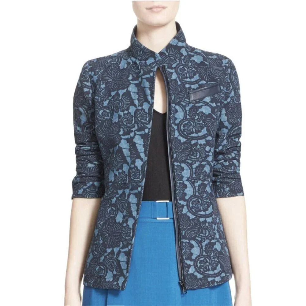 Nordstrom X Caroline Issa Circa Print Womens Sz 8 Blue Full  Zip Paisley Jacket
